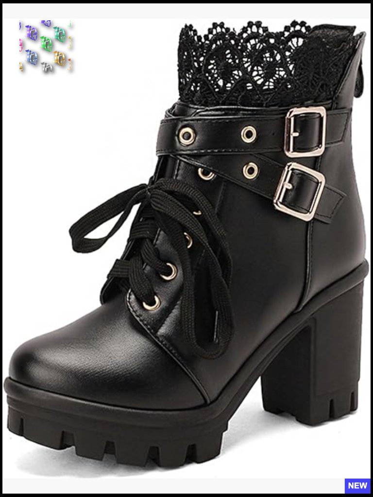 Goth Platform Ankle Booties Chunky Heel Lace Up Punk Boots With Zipper